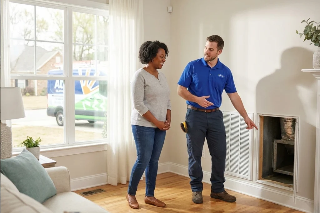 Augusta homeowner discussing post-winter air duct cleaning