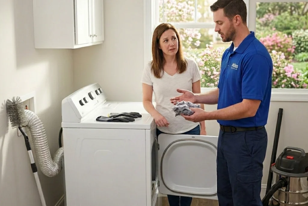 Augusta homeowner learning about dryer vent cleaning
