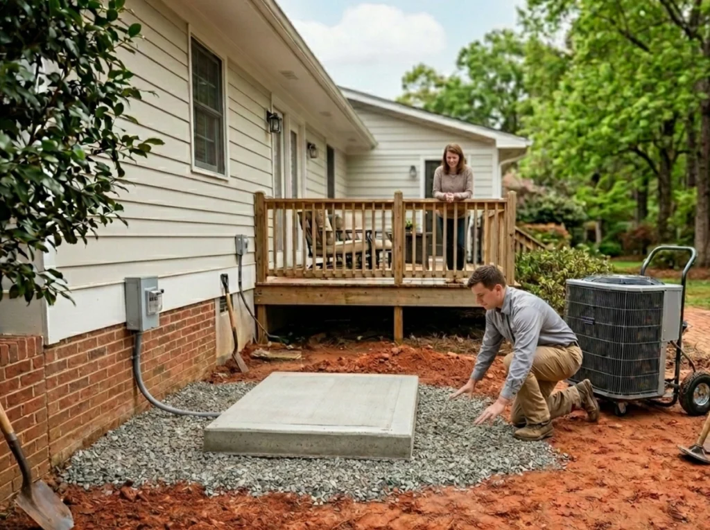 Augusta AC installation with red clay soil preparation